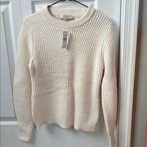 LOFT Women's Ivory Cable Knit Sweater